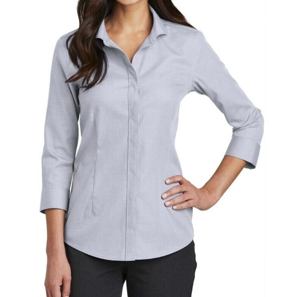 Red House L Large 3/4 Sleeve Nailhead Non Iron Gray Shirt Top blouse RH690 New